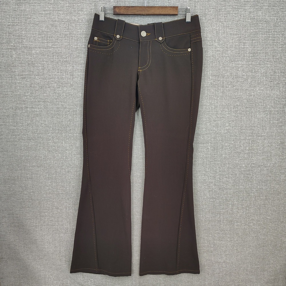 Vintage Bishop of Seventh Pants Women 26 Brown Stretch Contrast Stitch Y2K West